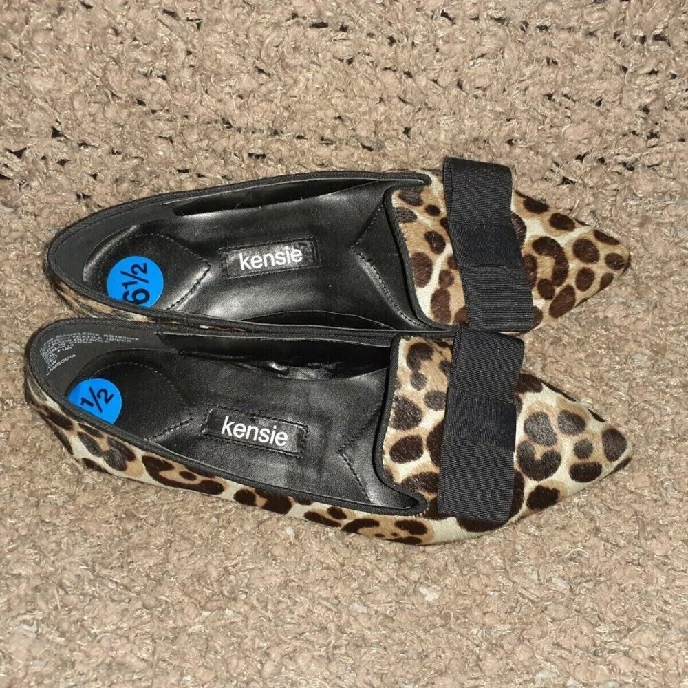 KENSIE-Leopard Pattern Calf Hair Ballet Flats-Ribbon Bow-Sz 6.5-Near Mint - Picture 6 of 7